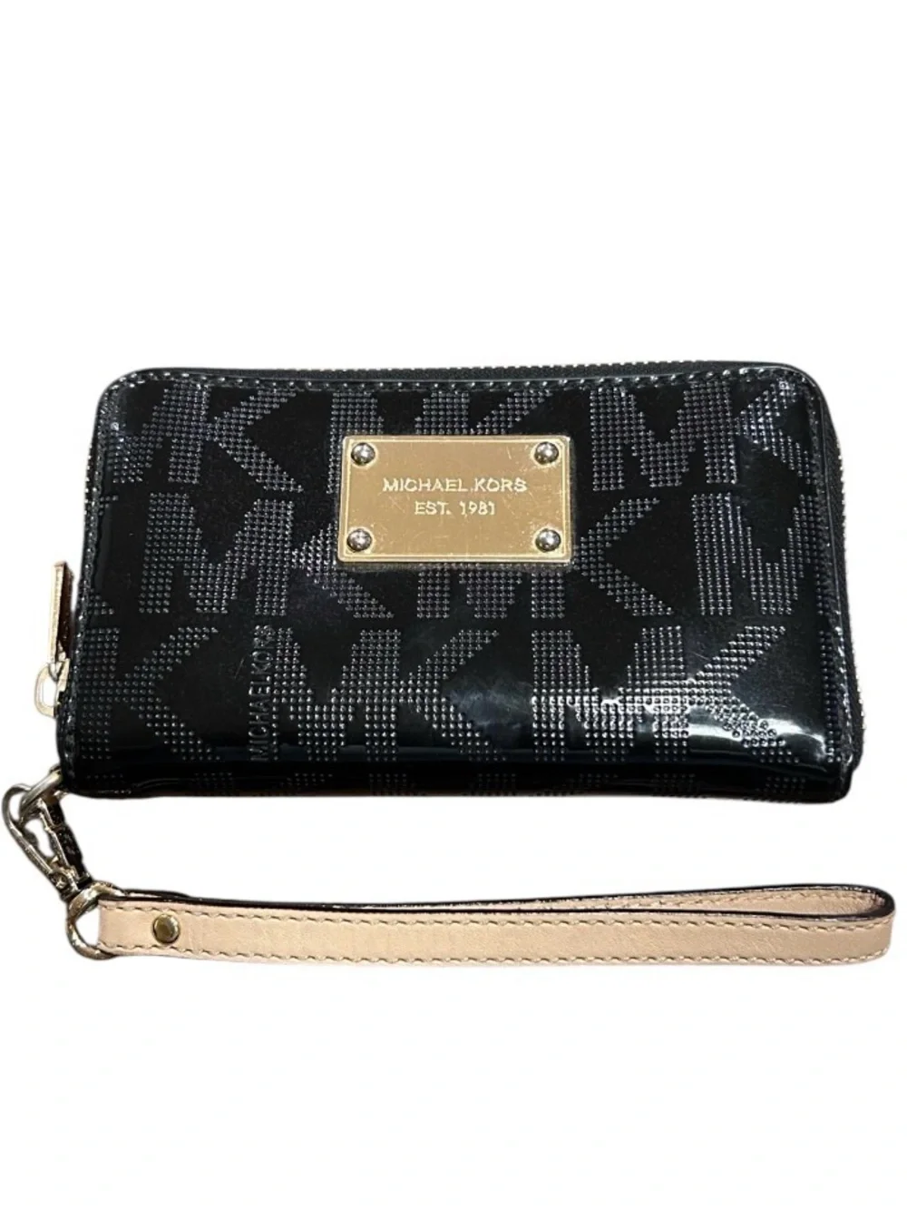 Michael Kors Black Patent Leather Logo Signature Wallet